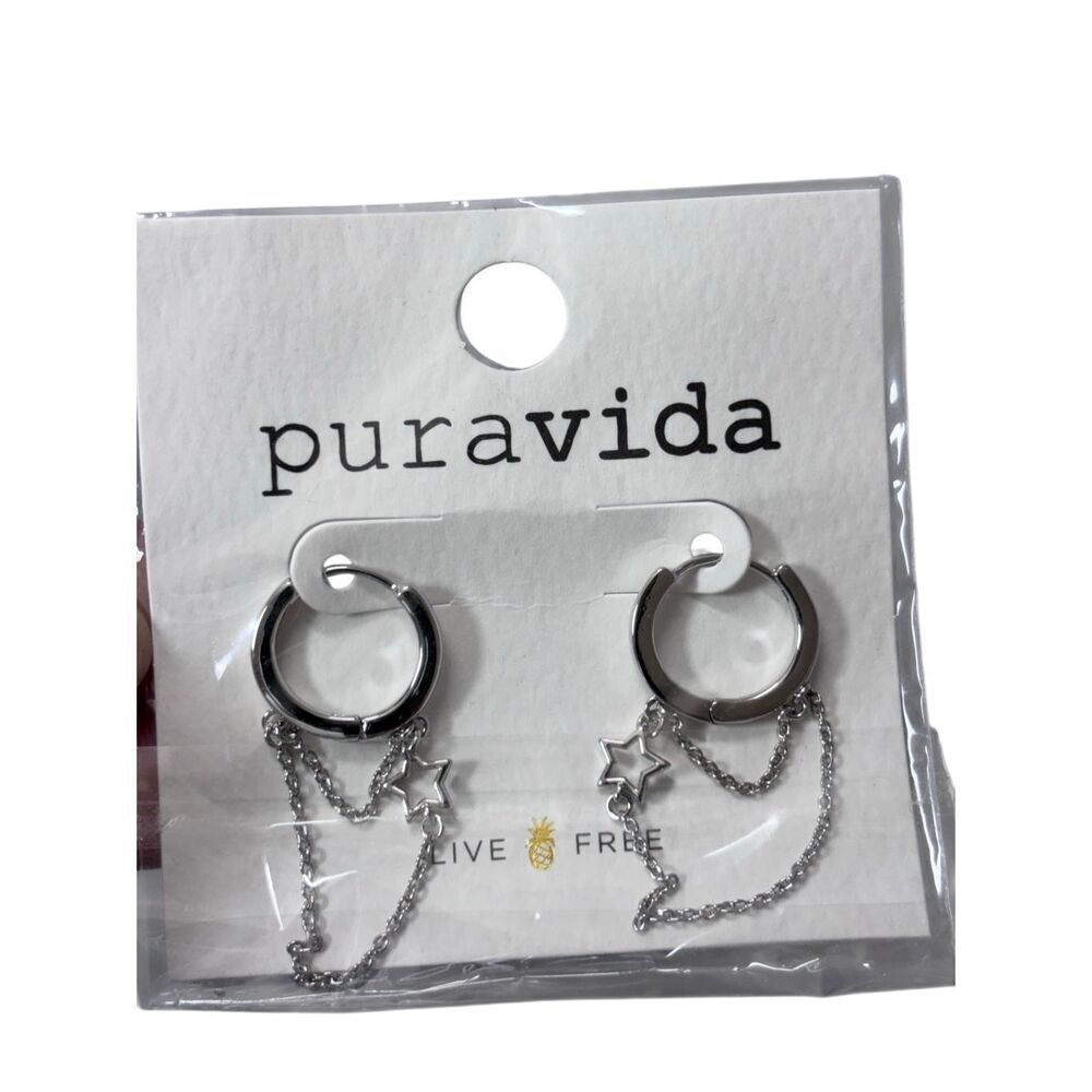 Puravida silver star hoop earrings new
